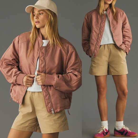 NWT By Anthropologie '98 Bomber Jacket Pink Burlwood Streetwear Athleisure XS